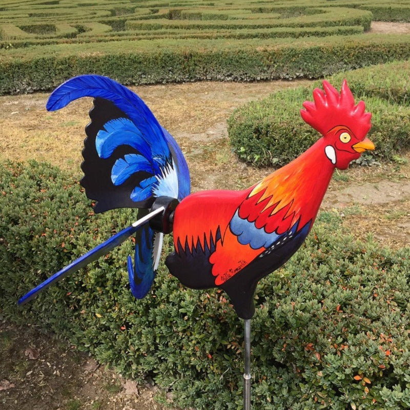 Hahn Windrad Gartenfigur – Wetterfeste Bauernhof Deko für Außen