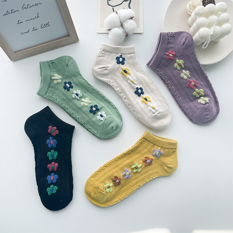 Damen Retro Blumen Socken – Flache Invisible Komfortsocken