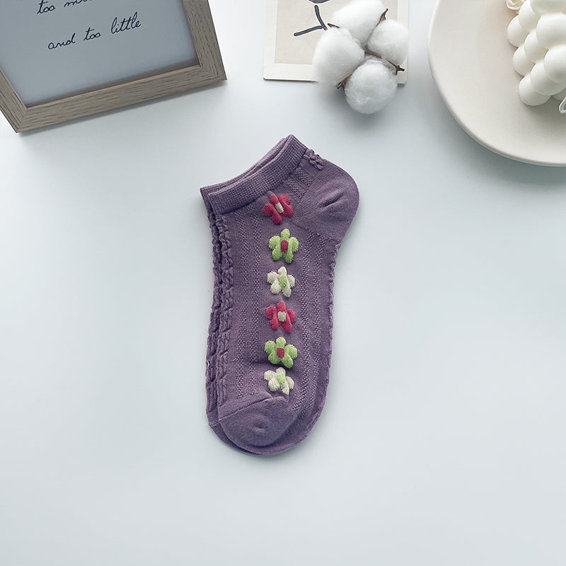 Damen Retro Blumen Socken – Flache Invisible Komfortsocken