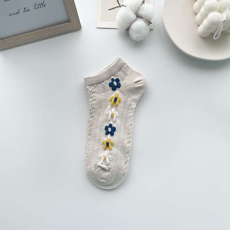 Damen Retro Blumen Socken – Flache Invisible Komfortsocken