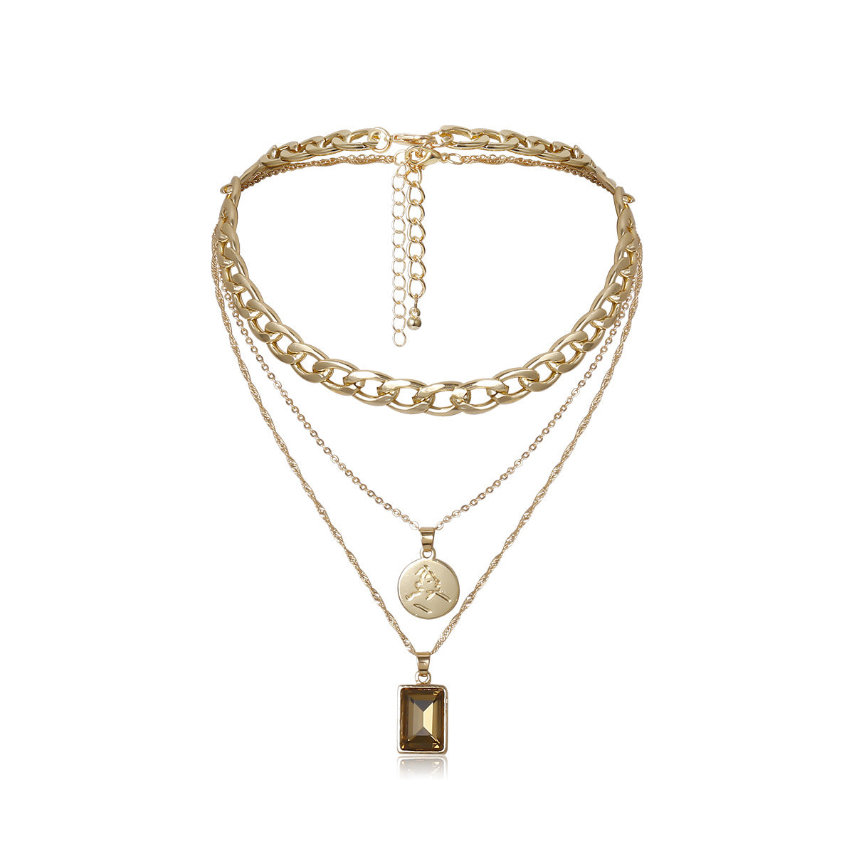 Multi-layered Tassel Necklace with Square Stone – Elegant Women's Statement Jewelry