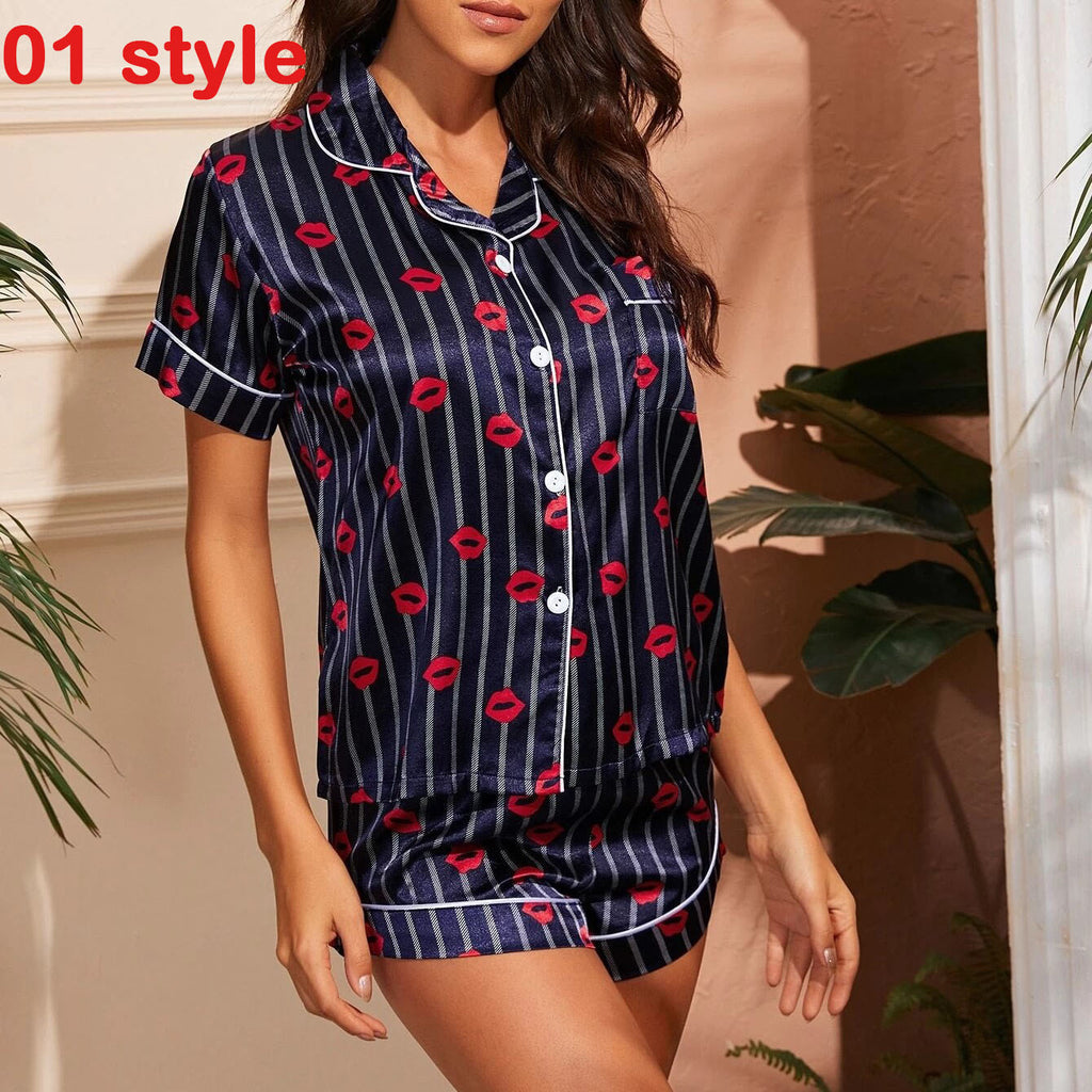 Damen Satin Pyjama Set Sommer – V-Ausschnitt Top & Shorts