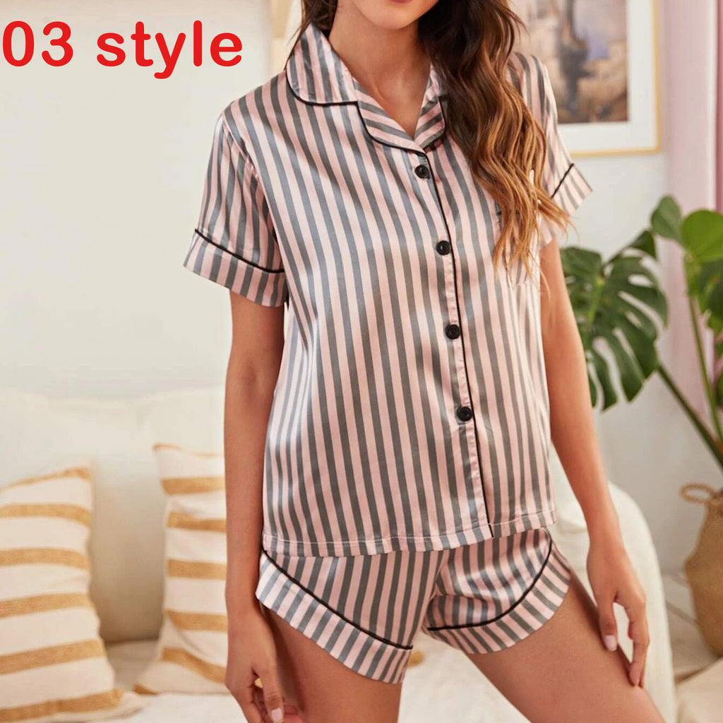 Damen Satin Pyjama Set Sommer – V-Ausschnitt Top & Shorts