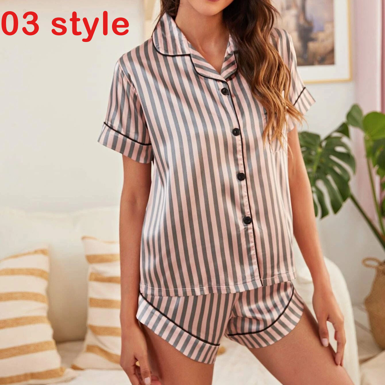 Damen Satin Pyjama Set Sommer – V-Ausschnitt Top & Shorts