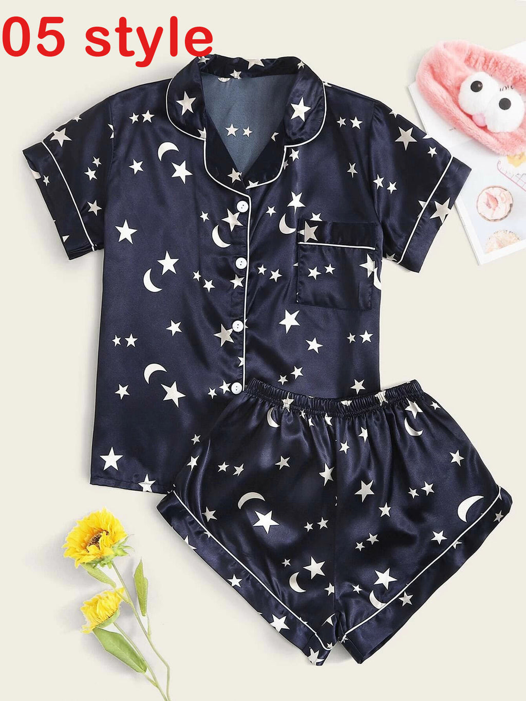 Damen Satin Pyjama Set Sommer – V-Ausschnitt Top & Shorts