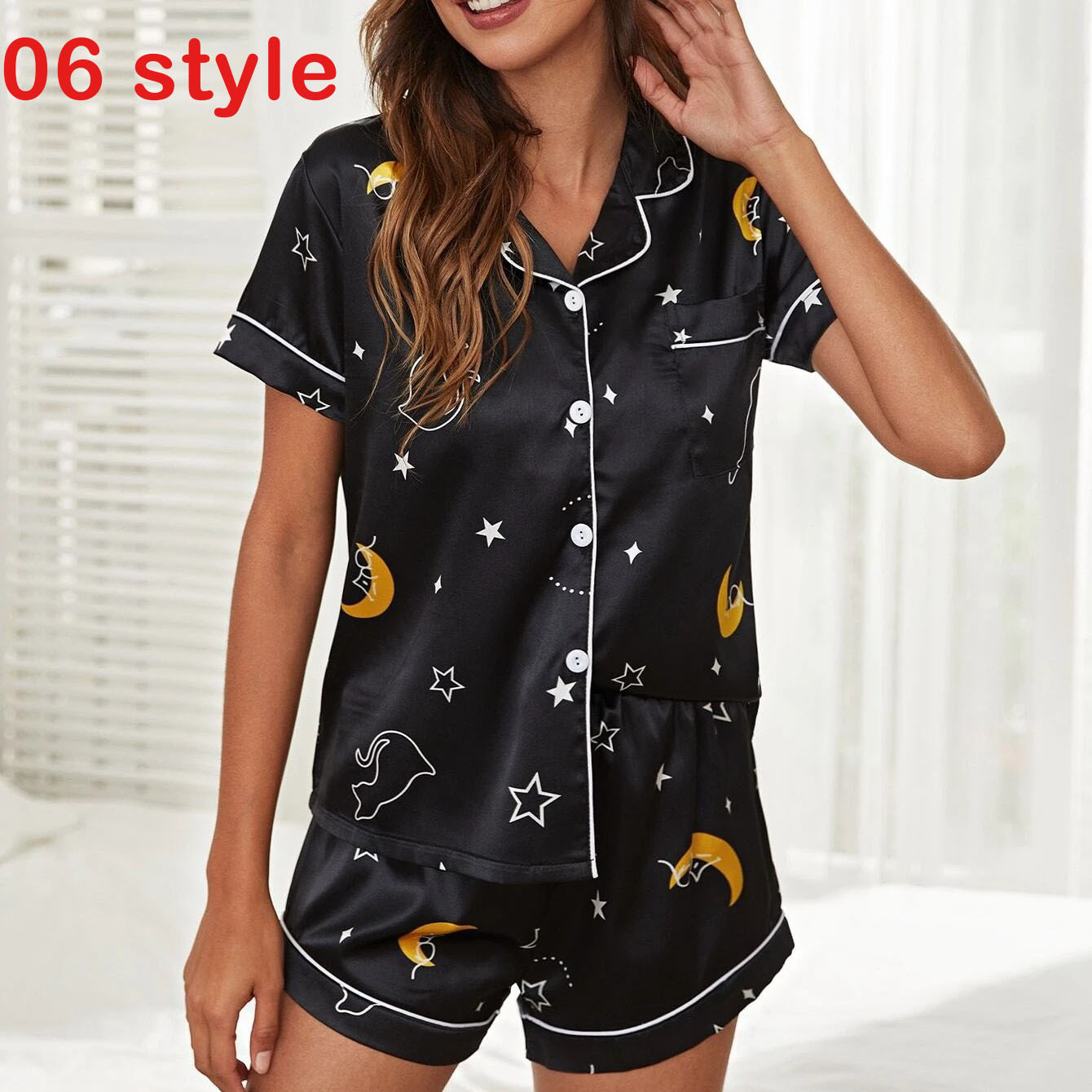 Damen Satin Pyjama Set Sommer – V-Ausschnitt Top & Shorts