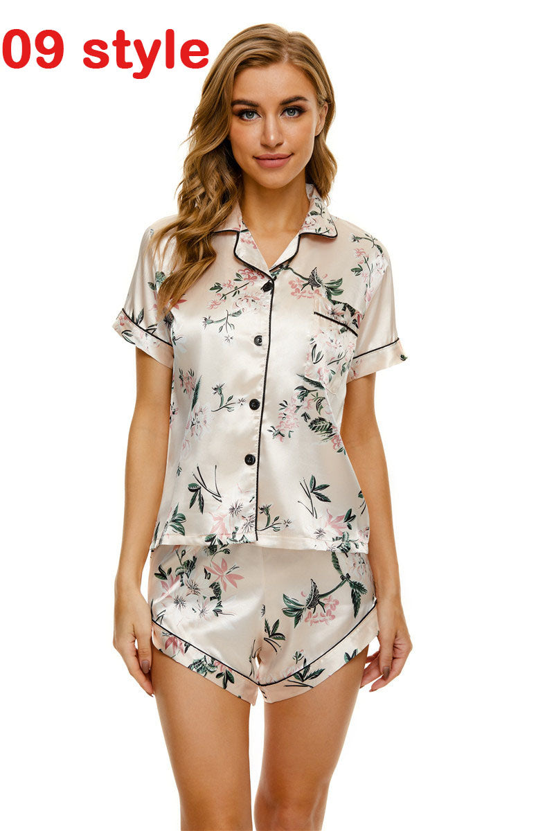 Women's Satin Pajama Set Summer – V-Neck Top & Shorts