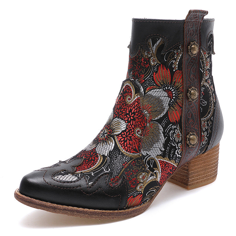 Damen Vintage Leder Boots | Warme Plateau Stiefeletten Elegant
