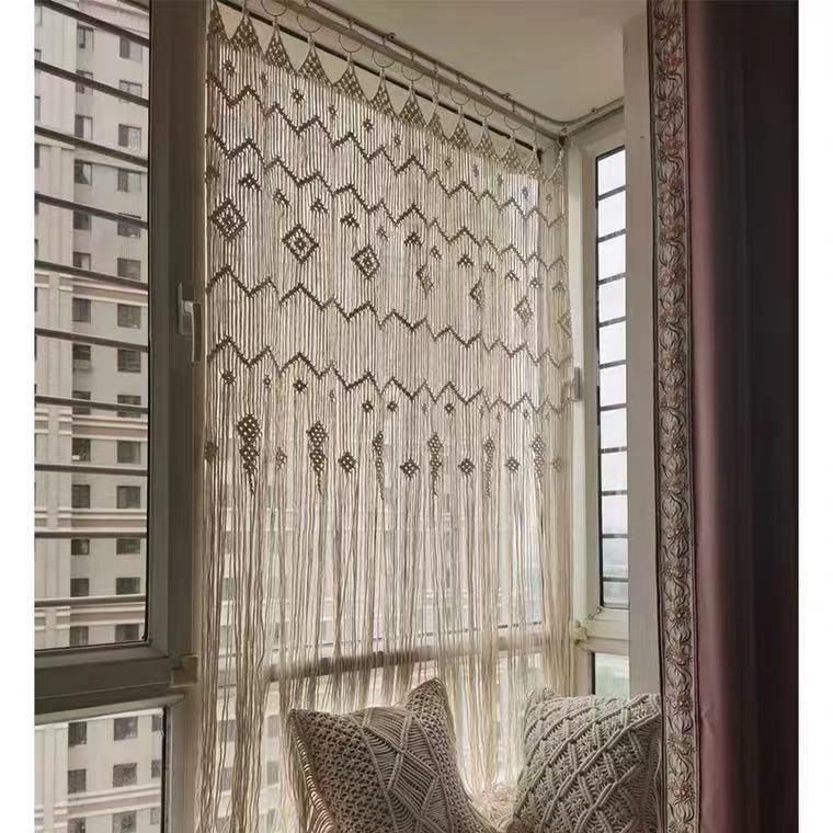 Boho Macrame Curtain | Hand-Woven Door Decor Modern Room Divider