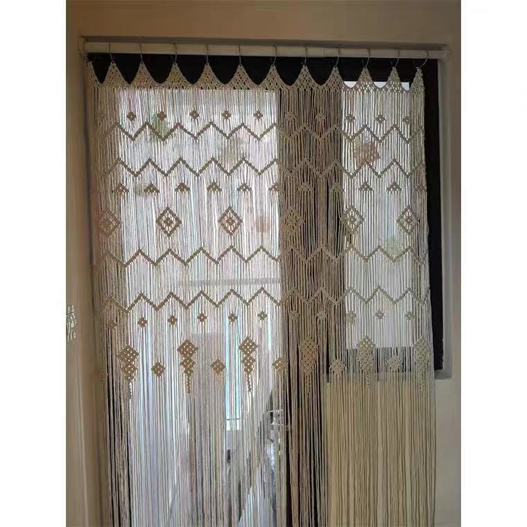 Boho Macrame Curtain | Hand-Woven Door Decor Modern Room Divider
