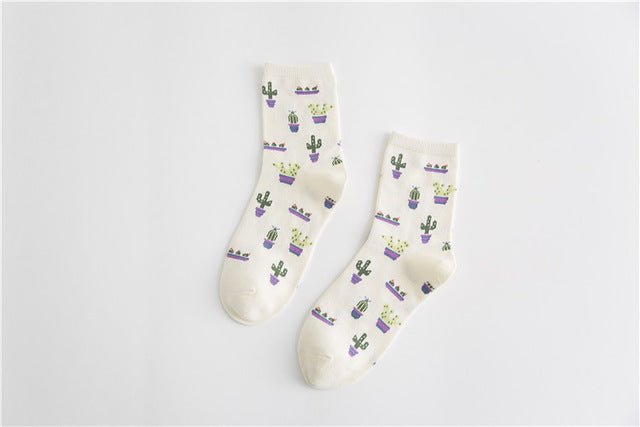 Women's Cotton Cactus Socks | Trendy Tube Socks