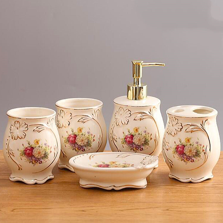 Ceramic Bathroom Set 5-Piece | Elegant Modern Bathroom Accessories
