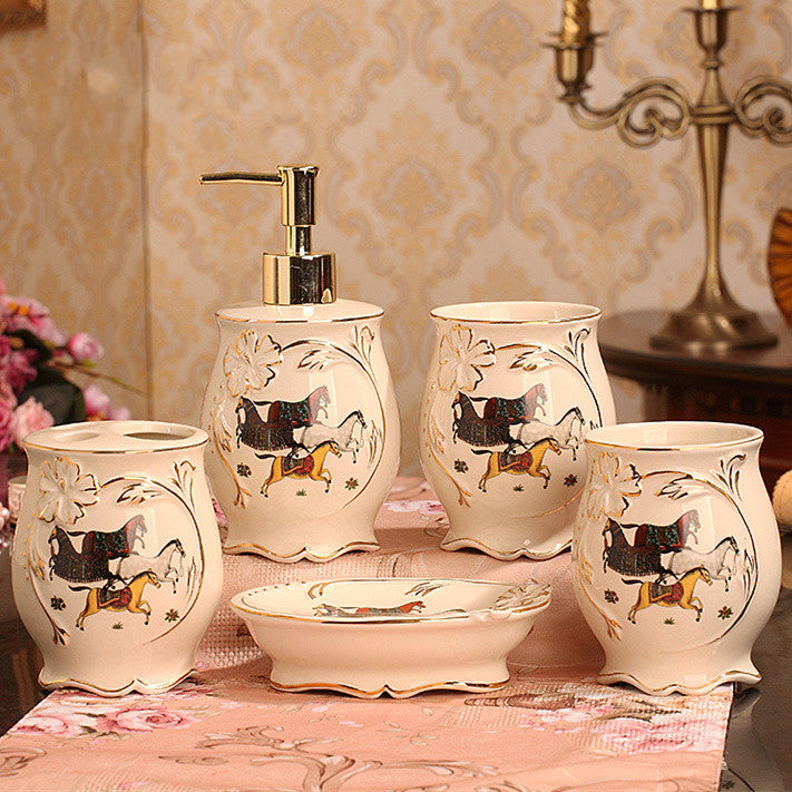 Ceramic Bathroom Set 5-Piece | Elegant Modern Bathroom Accessories