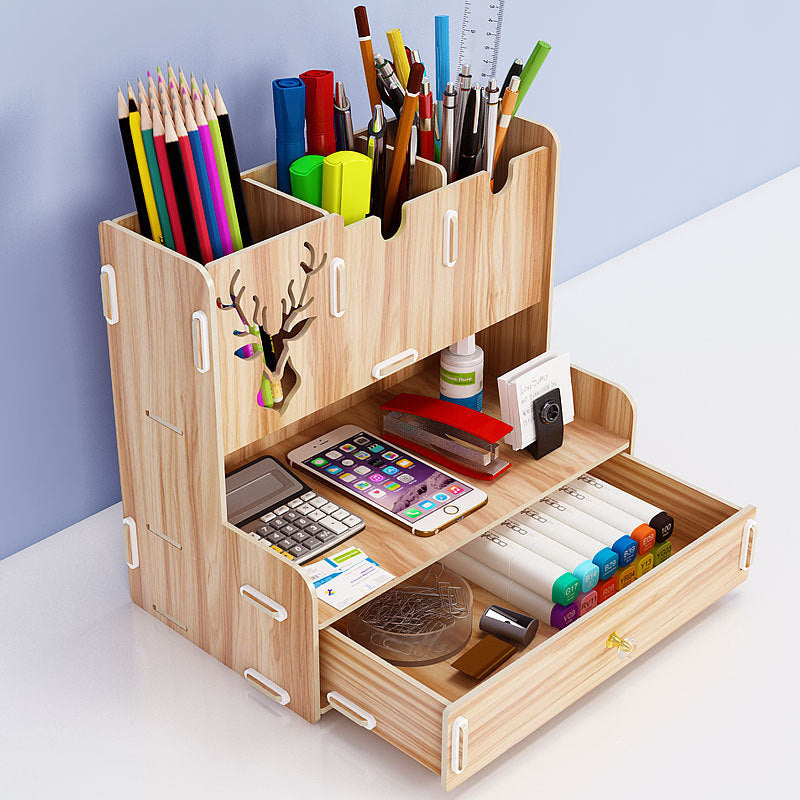 Wooden Pen Holder Organizer | Desk Office Storage
