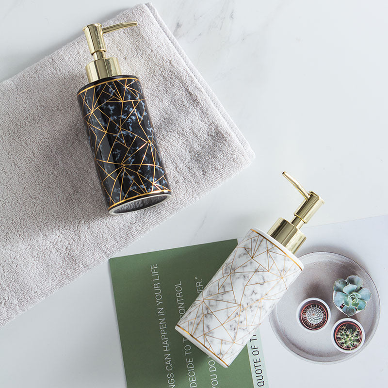 Seifenspender Marmor | Keramik Set | Shampoo Lotion Flasche