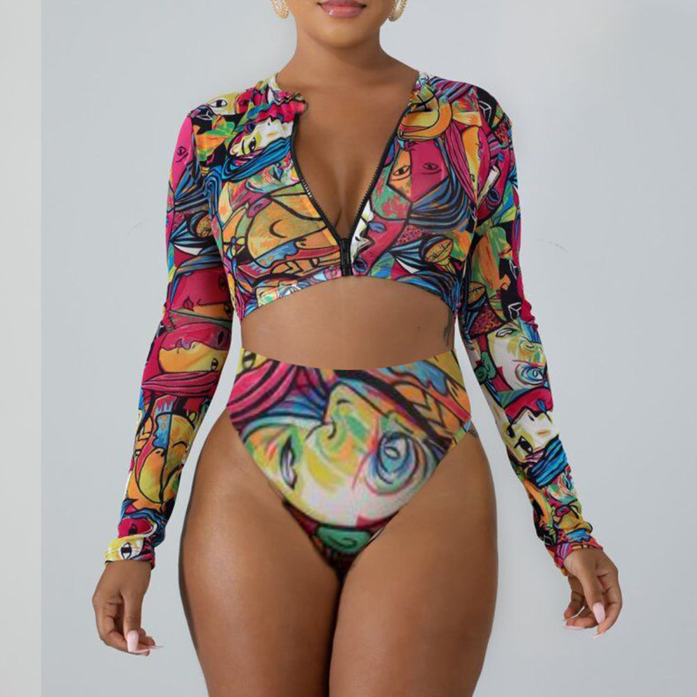 Damen Surf Bikini Langarm | Push Up Swimwear Sommer