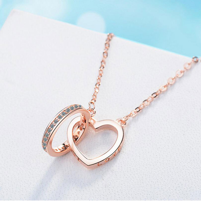Elegant Double Ring Necklace with Zircon – Symbol of Eternal Love
