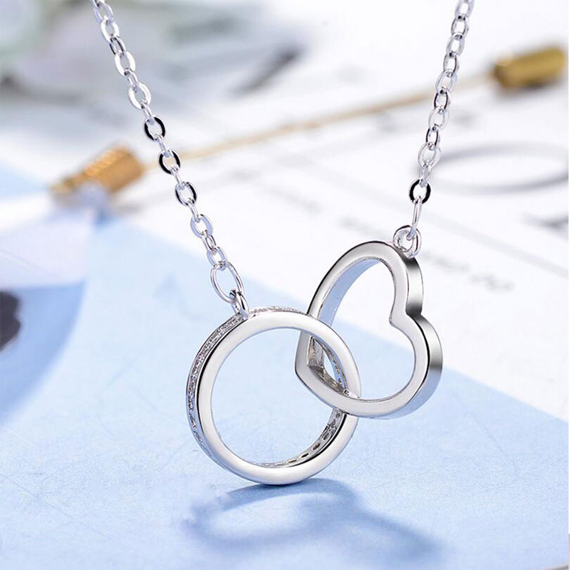 Elegant Double Ring Necklace with Zircon – Symbol of Eternal Love