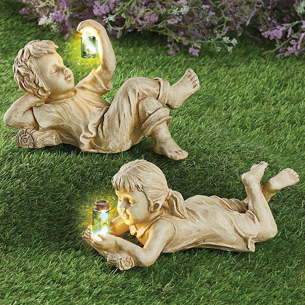Solar Garden Figurine with Firefly Glass – Cute Decorative Statue
