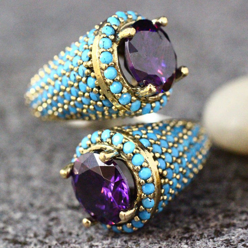Vintage Türkis Edelsteinring mit Lila Zirkon – Eleganter Damenring