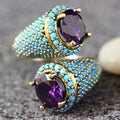 Vintage Turquoise Gemstone Ring with Purple Zircon – Elegant Ladies' Ring
