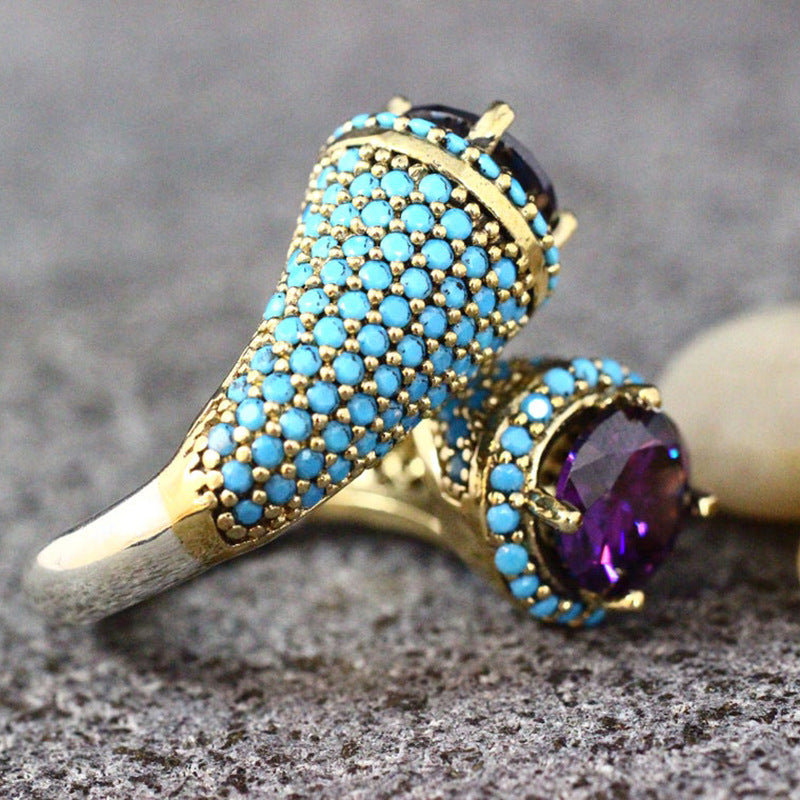 Vintage Türkis Edelsteinring mit Lila Zirkon – Eleganter Damenring