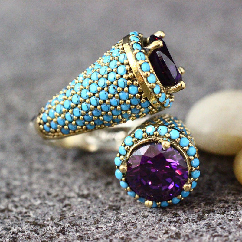 Vintage Türkis Edelsteinring mit Lila Zirkon – Eleganter Damenring