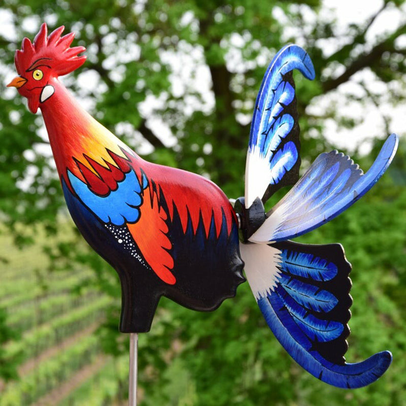 Hahn Windrad Gartenfigur – Wetterfeste Bauernhof Deko für Außen