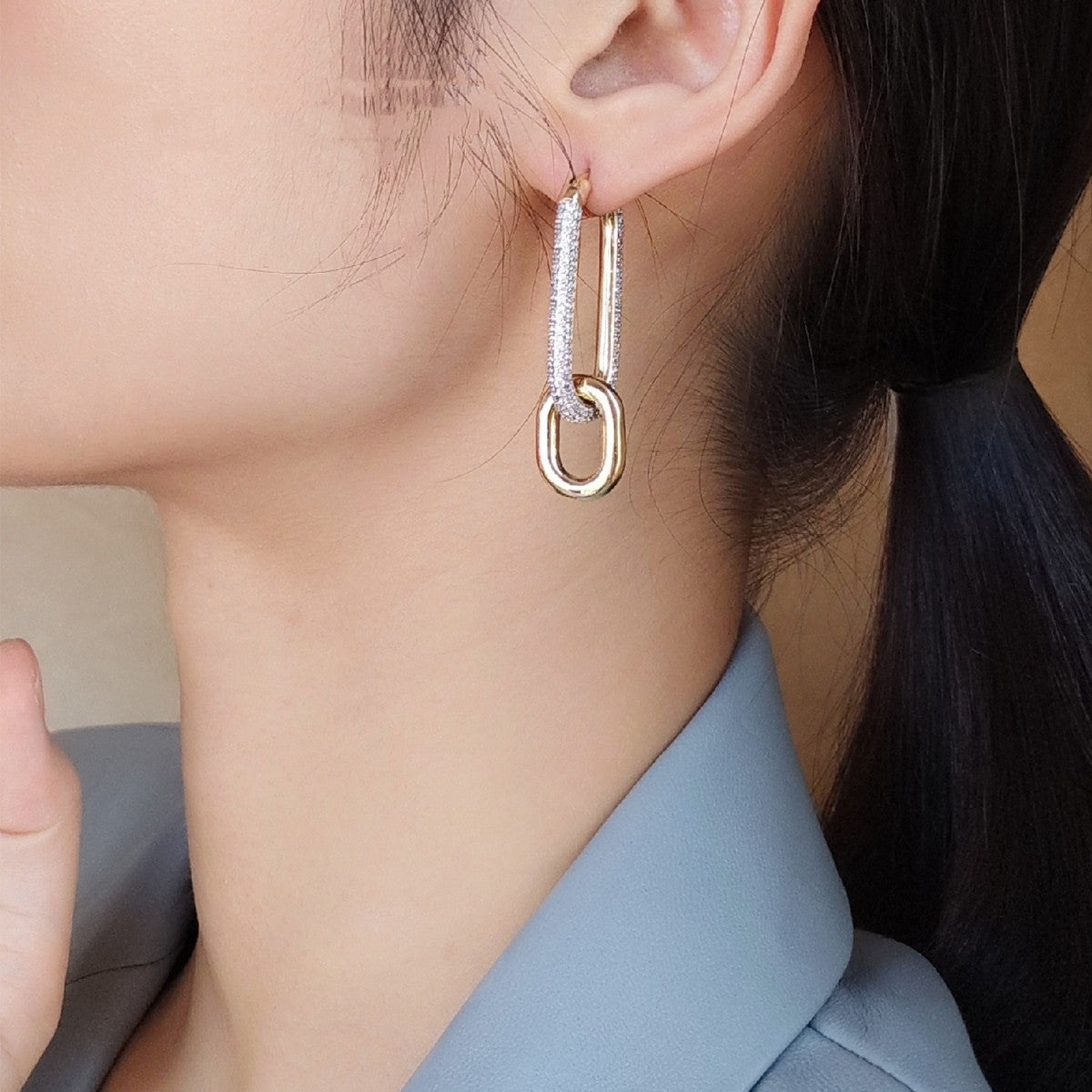 Geometrische Doppelring-Ohrringe – Retro Asymmetrische Statement Ohrhänger