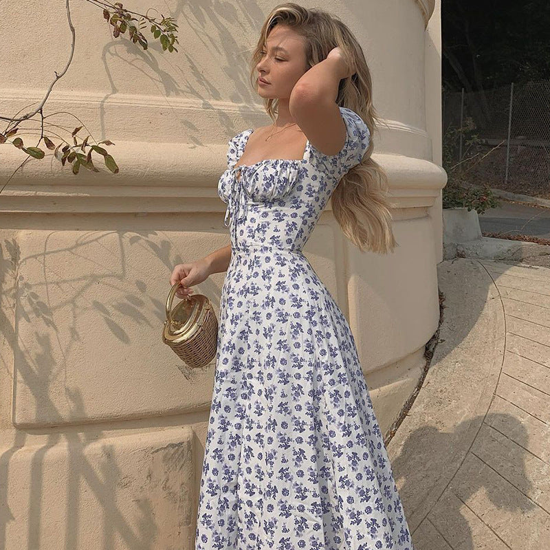 Florales Maxi-Sommerkleid – Elegantes Partykleid mit Puffärmeln