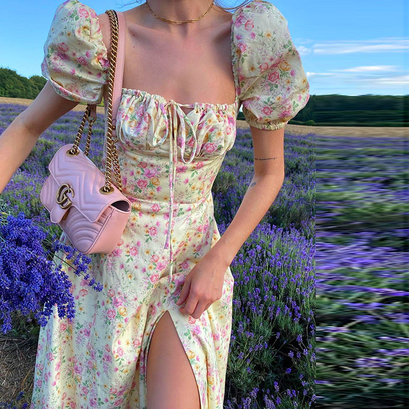 Floral Maxi Summer Dress – Elegant Puff Sleeve Party Dress