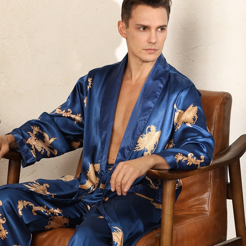 Herren Seidenoptik Pyjama Set | Bademantel Große Größen