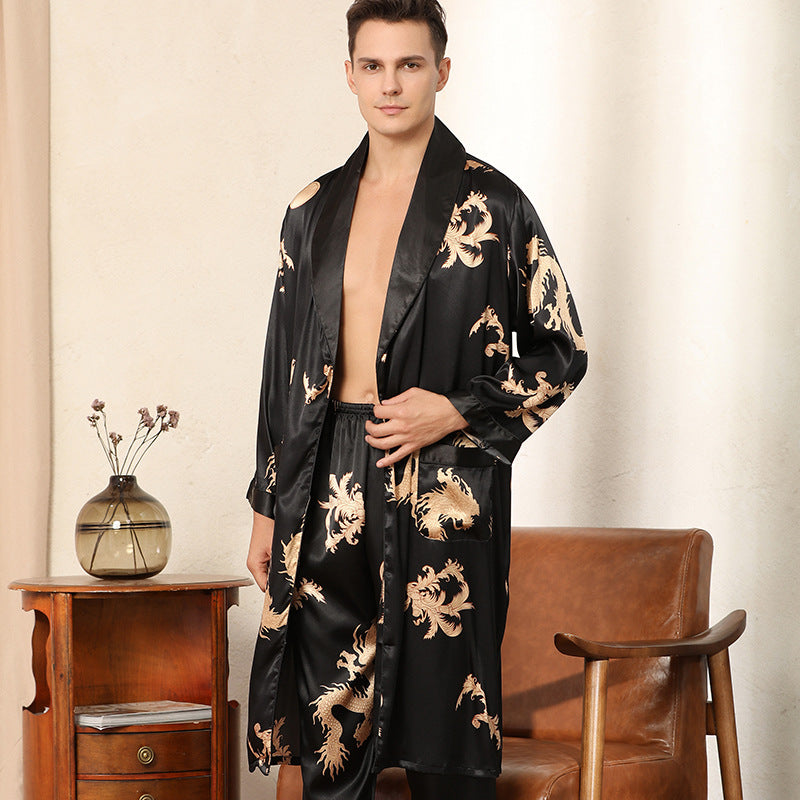 Herren Seidenoptik Pyjama Set | Bademantel Große Größen