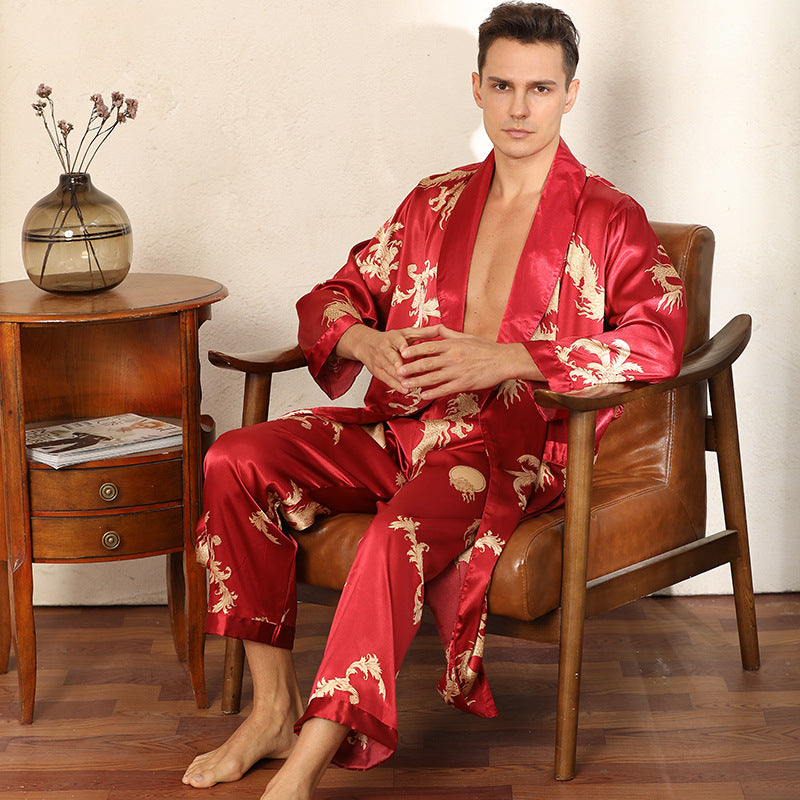 Herren Seidenoptik Pyjama Set | Bademantel Große Größen
