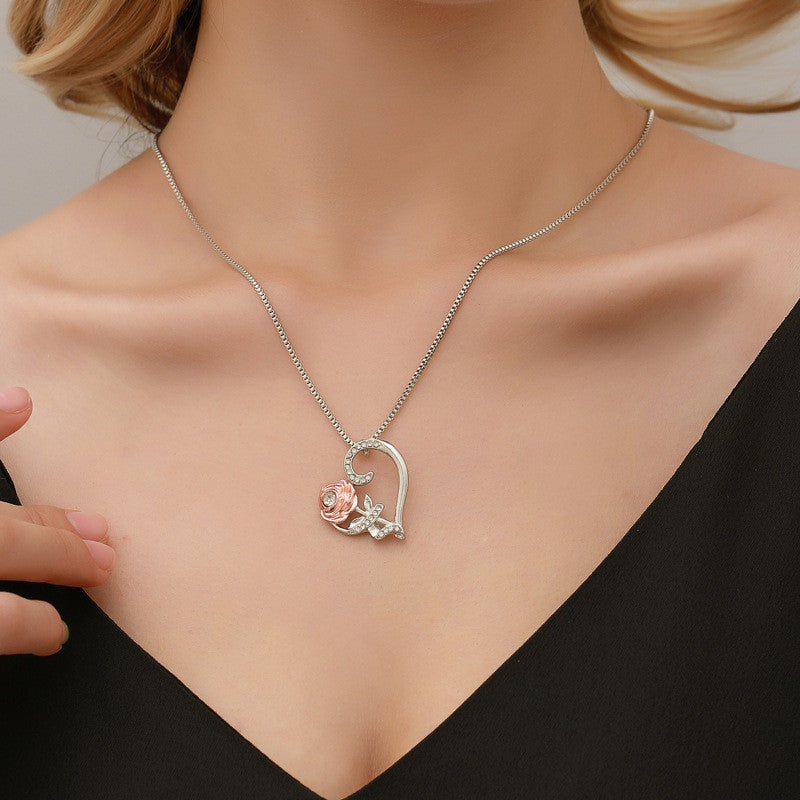 Romantic Rose Necklace with Zircon – Symbol of Love & Elegance