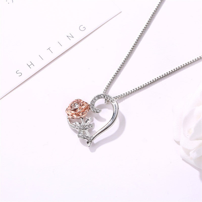 Romantic Rose Necklace with Zircon – Symbol of Love & Elegance