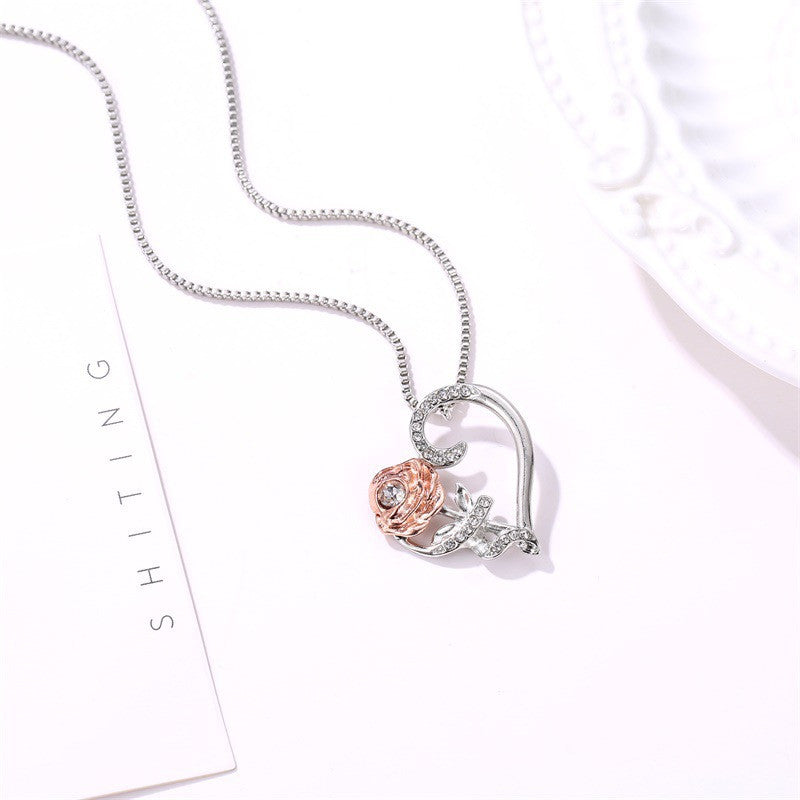 Romantic Rose Necklace with Zircon – Symbol of Love & Elegance