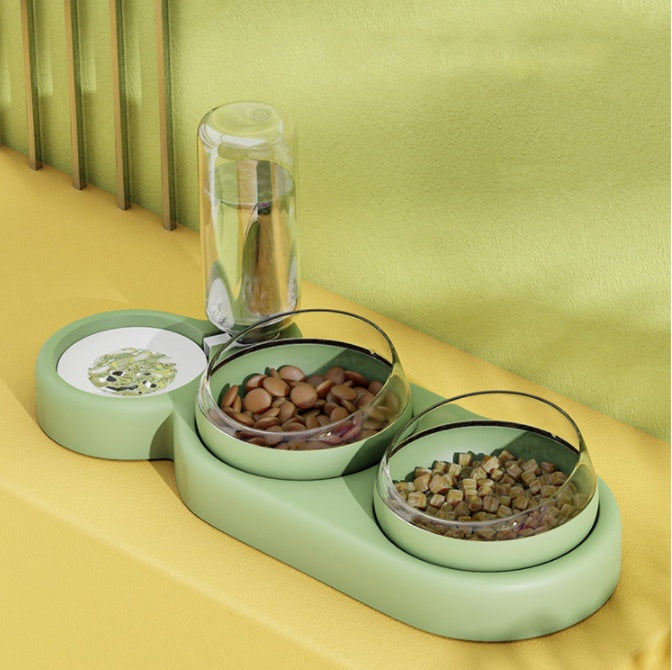 Double Bowl Water Fountain | Elevated Pet Food Dispenser Dog Cat