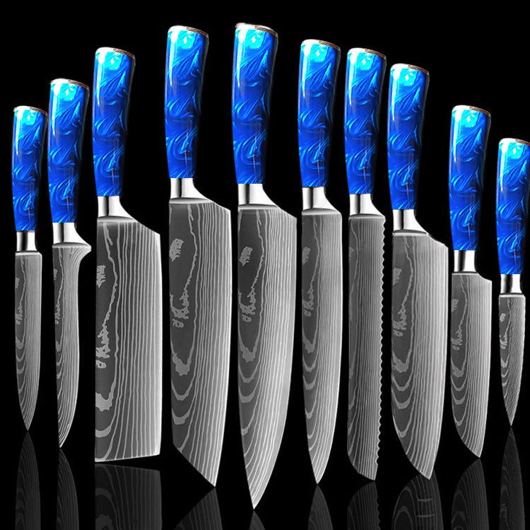 Chefmesser 8 Zoll | Küchenmesser blau Resin Griff Edelstahl