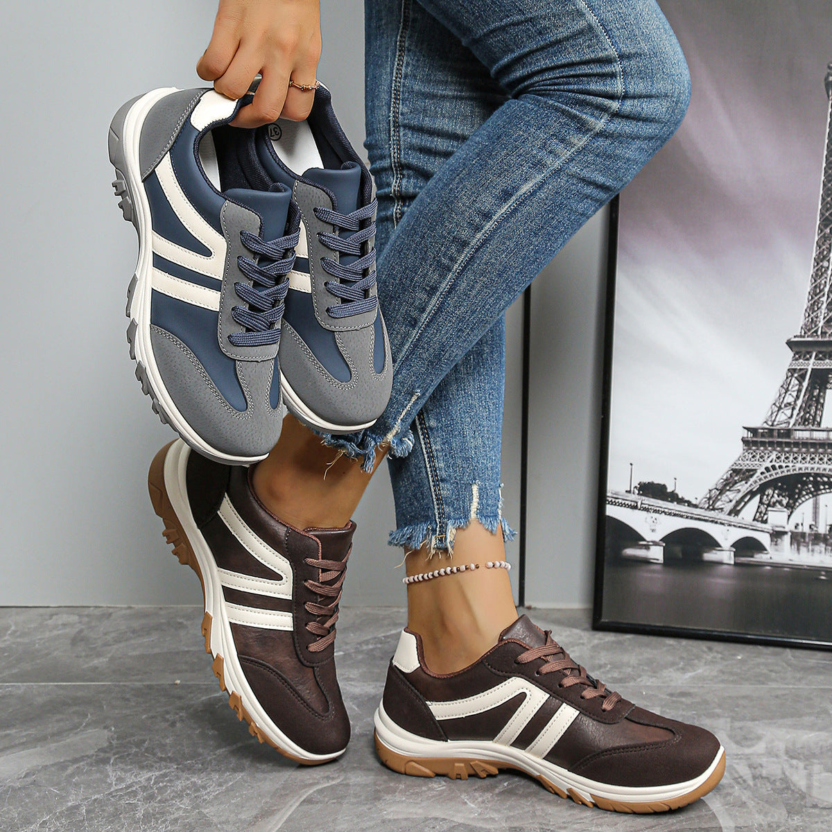 Retro Damen Halbschuhe | Colorblock Sneaker im Vintage Style