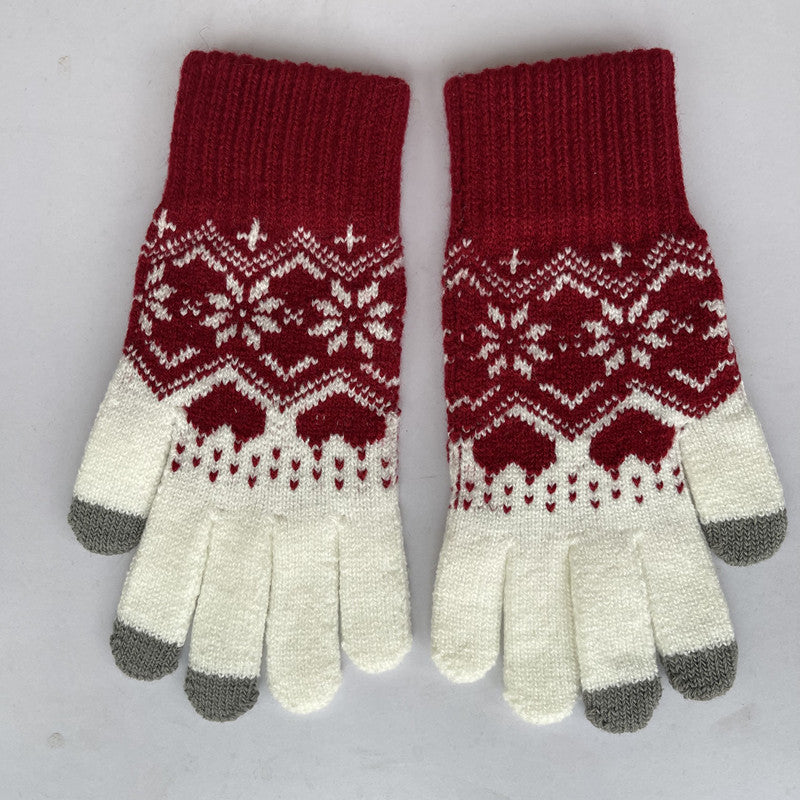 Touchscreen Winterhandschuhe Damen | Strick Schneeflocken Xmas
