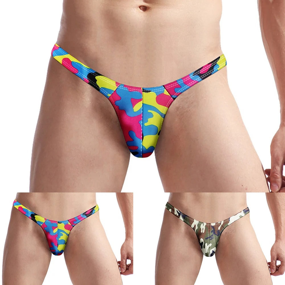 Men's T-Back Swim Briefs – Colorful Swimwear with Modern Print