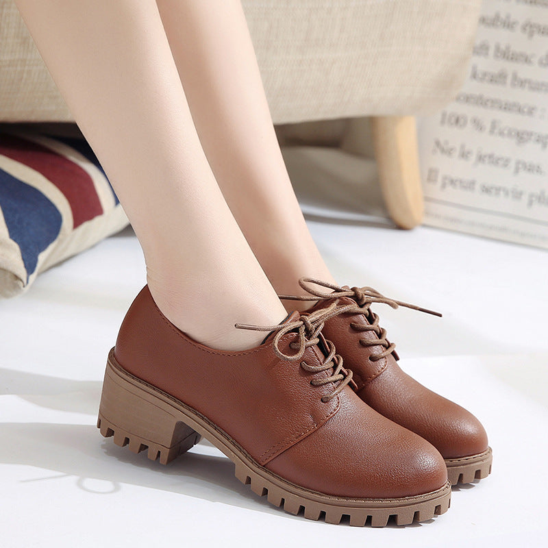 Women's Leather Retro Block Heel Shoes | Comfortable Elegant Korean Style