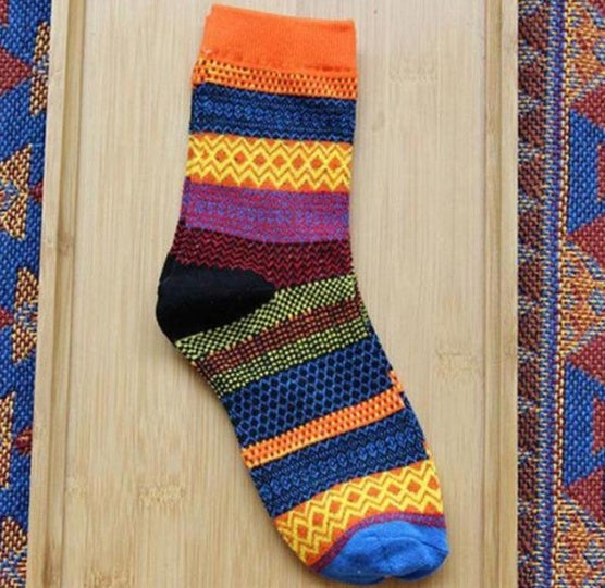 Women's Vintage Ethnic Socks | Striped Cotton Tube Socks
