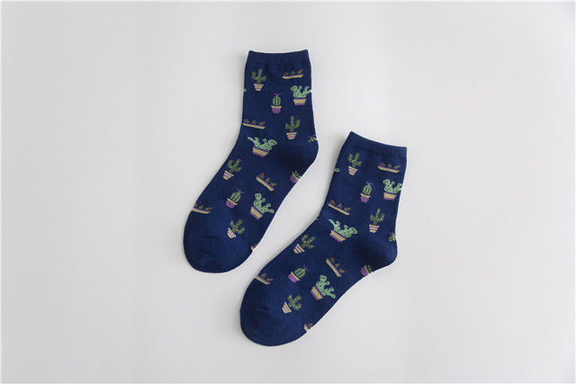 Women's Cotton Cactus Socks | Trendy Tube Socks