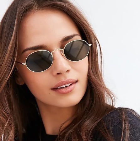 Luxus Damen Sonnenbrille Oval | Retro Metall UV400 Schwarz