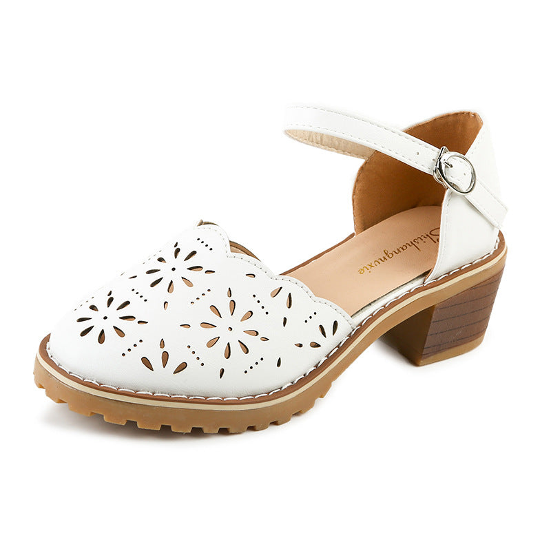Women's Roman Sandals | Elegant Cut-Out Block Heel Shoes