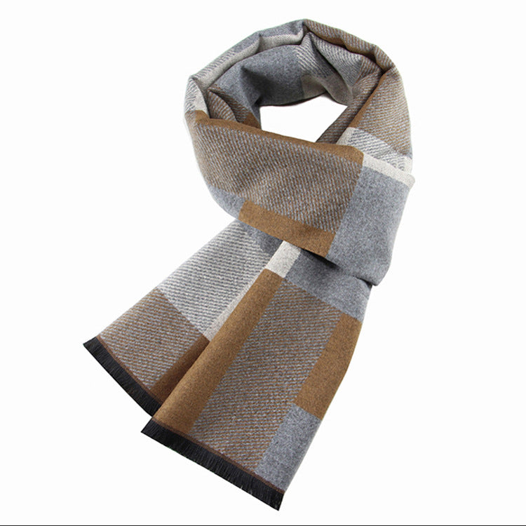 Men's Plaid Scarf Korean Wool Look Warm Modern Stylish