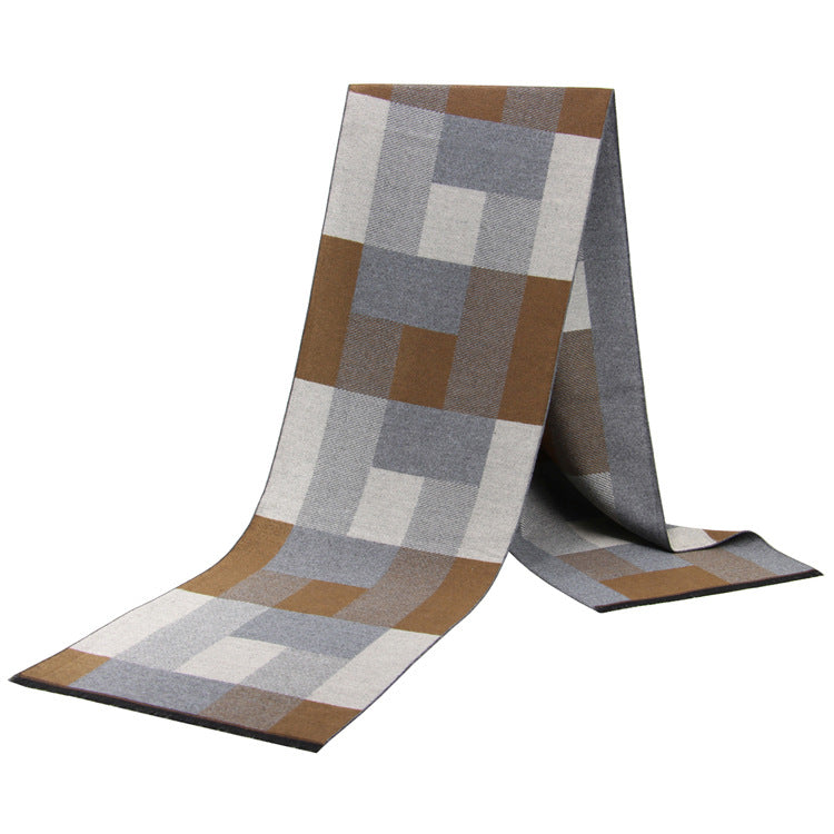 Men's Plaid Scarf Korean Wool Look Warm Modern Stylish