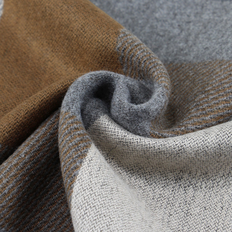 Men's Plaid Scarf Korean Wool Look Warm Modern Stylish